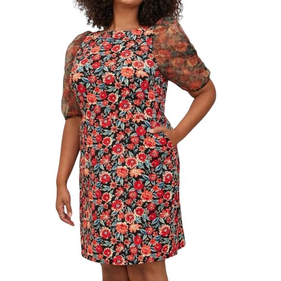 Torrid Floral Dress 22 Mini Scuba Crepe And Organza High Neck Puff Sleeve Fall - Picture 1 of 12
